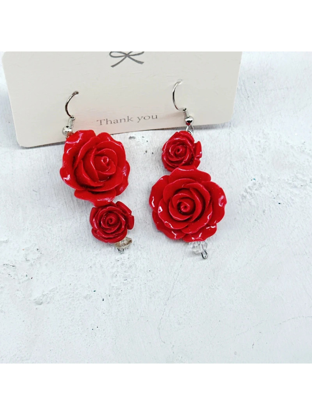 4645u. Red Plastic Rose Earrings